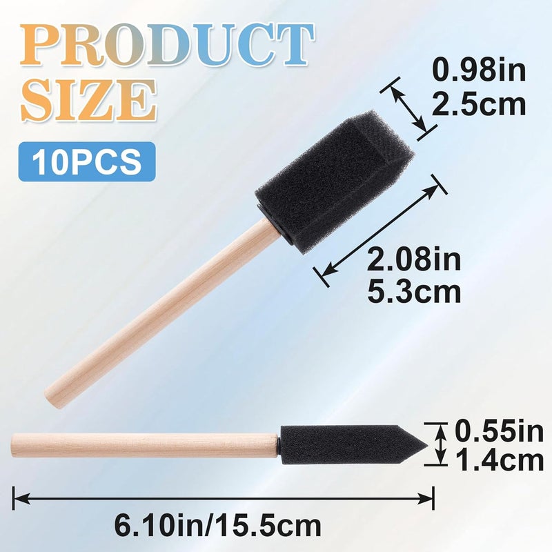 SmallCat 10 PCS Foam Paint Brushes, 0.98 Inch Foam Sponge Brushes for Varnishes, Reusable Sponge Brushes with Wood Handles for Painting, Staining, and DIY Crafts - Black - Image 2